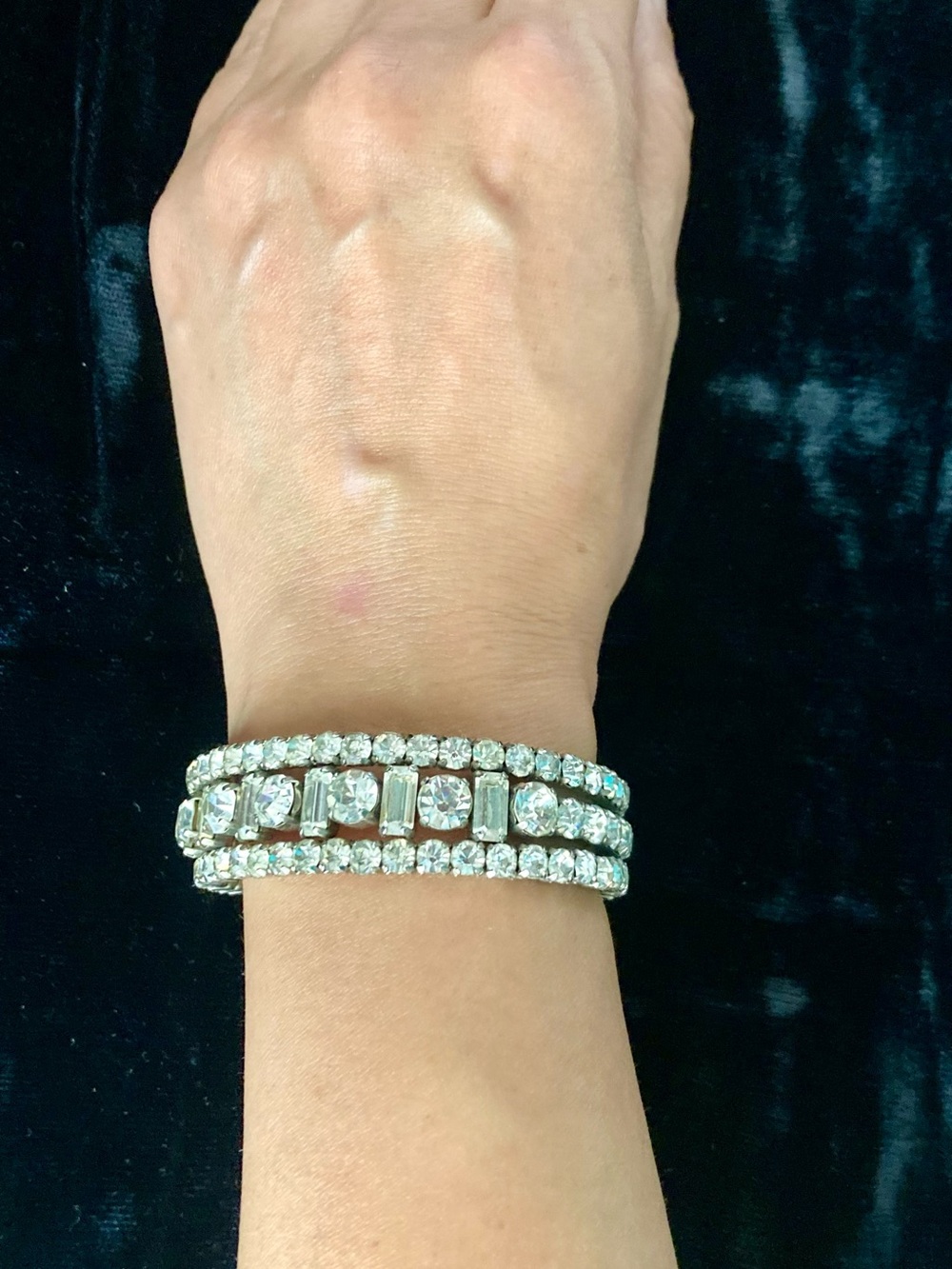 Classic Silver-Tone Clear Crystal Triple-Row Bracelet